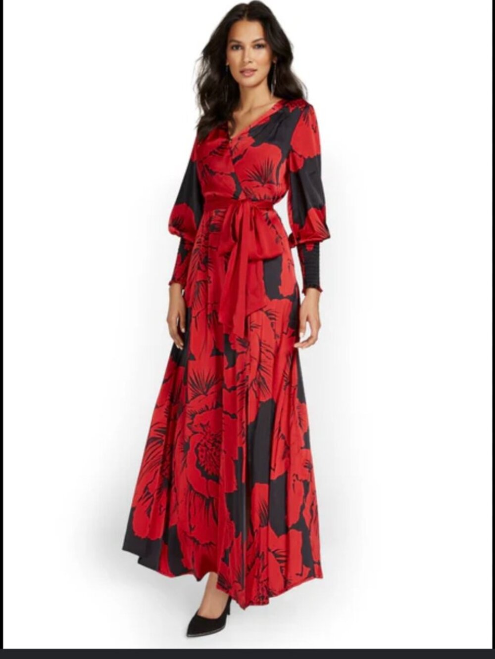 New York & Company Coco Red Floral Print Maxi w/ POCKETS XXL | EUC